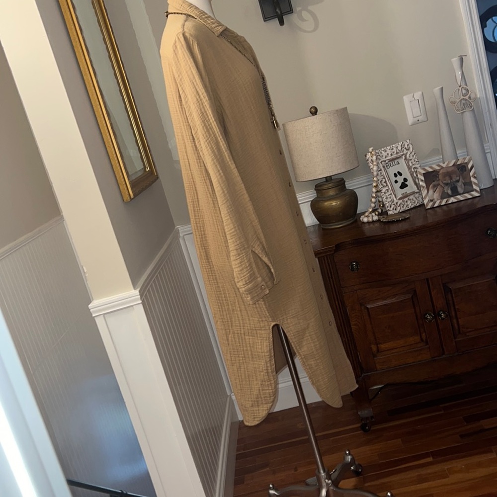 Stark gauze long button down tan large dress. 100% cotton - Picture 3 of 9